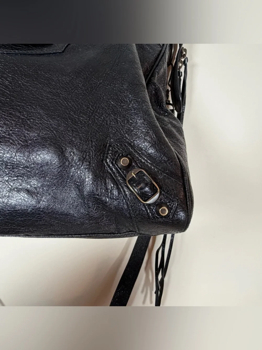 Balenciaga Classic Velo Black Leather Bag Aged Brass Moto Crossbody - Picture 15 of 16